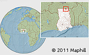 Savanna Style Location Map of Bongo-Nabdam, highlighted country, within the entire country, hill shading