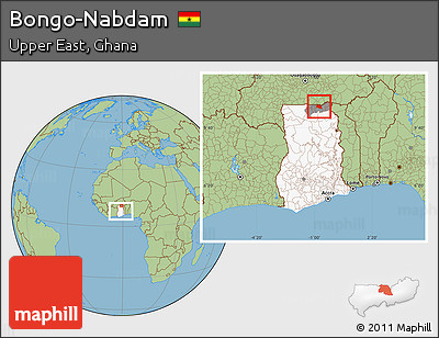 Savanna Style Location Map of Bongo-Nabdam, highlighted country, highlighted parent region, within the entire country