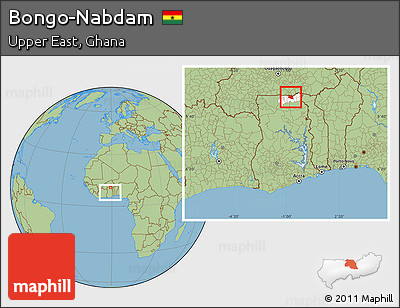 Savanna Style Location Map of Bongo-Nabdam, highlighted parent region, within the entire country