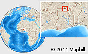 Shaded Relief Location Map of Bongo-Nabdam, within the entire country