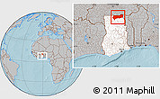 Gray Location Map of Upper East, highlighted country, within the entire country, hill shading