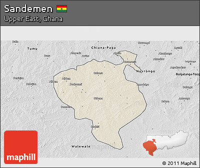 Shaded Relief 3D Map of Sandemen, desaturated