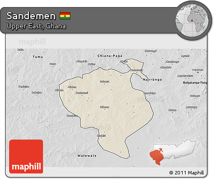 Shaded Relief 3D Map of Sandemen, desaturated