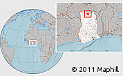 Gray Location Map of Sandemen, highlighted country, within the entire country, hill shading