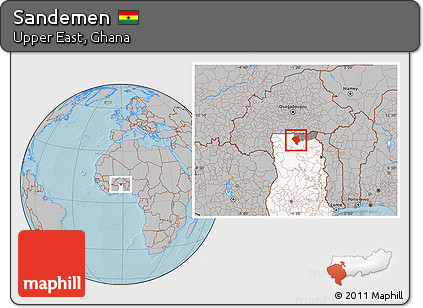 Gray Location Map of Sandemen, highlighted country, highlighted parent region, hill shading
