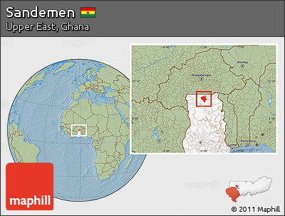 Savanna Style Location Map of Sandemen, highlighted country, hill shading