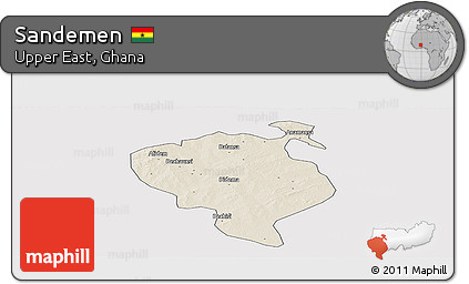 Shaded Relief Panoramic Map of Sandemen, single color outside
