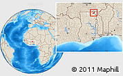 Shaded Relief Location Map of Tempane-Garu, highlighted parent region, within the entire country