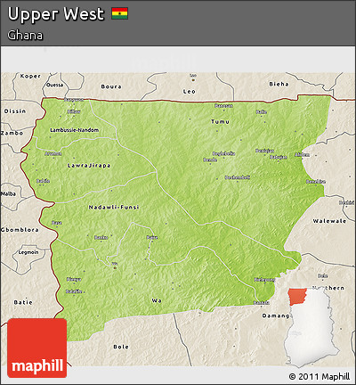 Physical 3D Map of Upper West, shaded relief outside