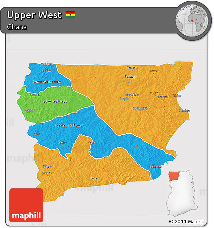 Political 3D Map of Upper West, single color outside