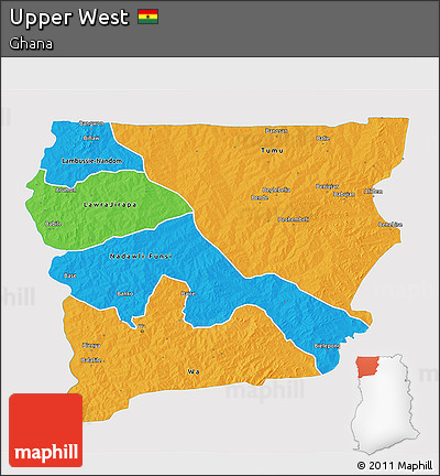 Political 3D Map of Upper West, single color outside