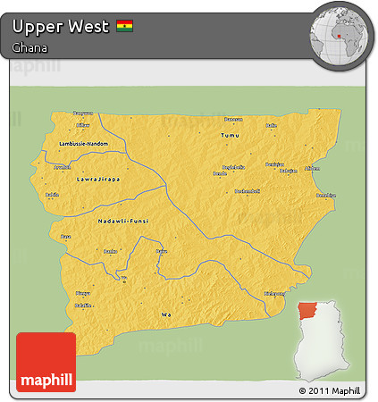 Savanna Style 3D Map of Upper West, single color outside