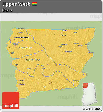 Savanna Style 3D Map of Upper West, single color outside