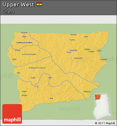 Savanna Style 3D Map of Upper West, single color outside