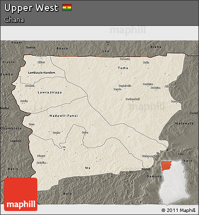 Shaded Relief 3D Map of Upper West, darken