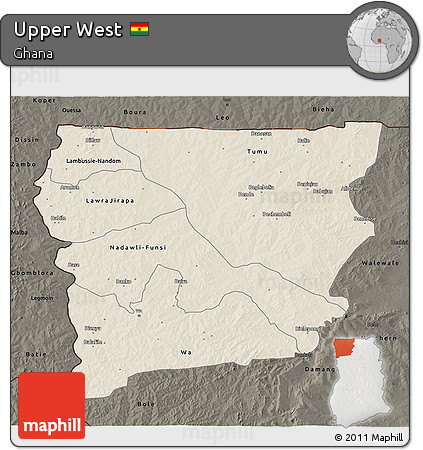 Shaded Relief 3D Map of Upper West, darken