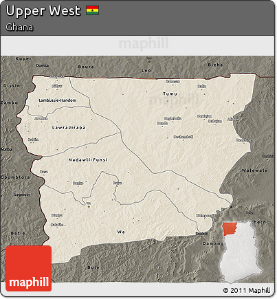 Shaded Relief 3D Map of Upper West, darken
