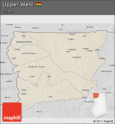 Shaded Relief 3D Map of Upper West, desaturated