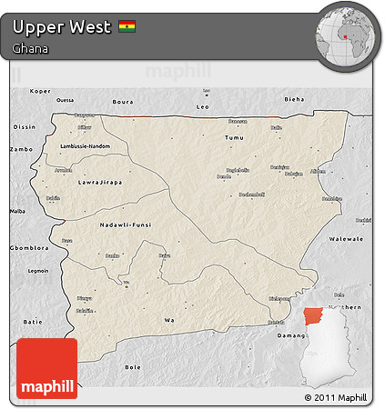Shaded Relief 3D Map of Upper West, desaturated