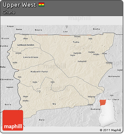 Shaded Relief 3D Map of Upper West, desaturated