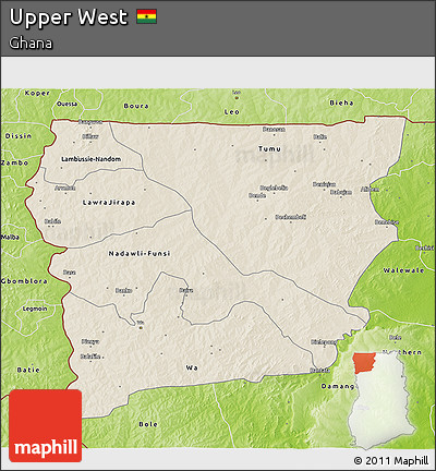 Shaded Relief 3D Map of Upper West, physical outside