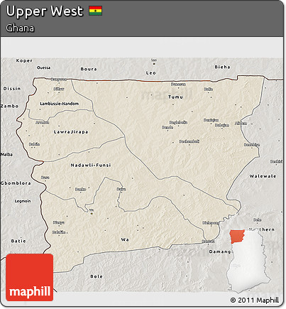 Shaded Relief 3D Map of Upper West, semi-desaturated