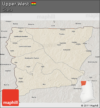 Shaded Relief 3D Map of Upper West, semi-desaturated