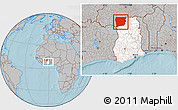 Gray Location Map of Upper West, highlighted country, within the entire country, hill shading