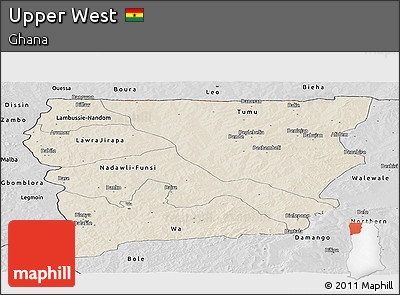 Shaded Relief Panoramic Map of Upper West, desaturated