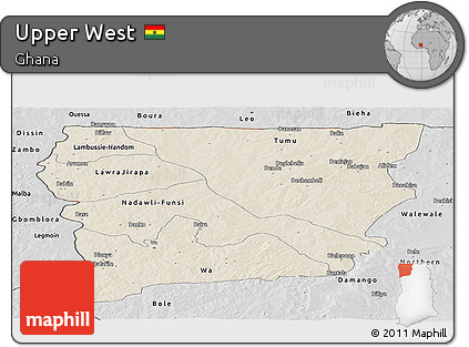 Shaded Relief Panoramic Map of Upper West, desaturated