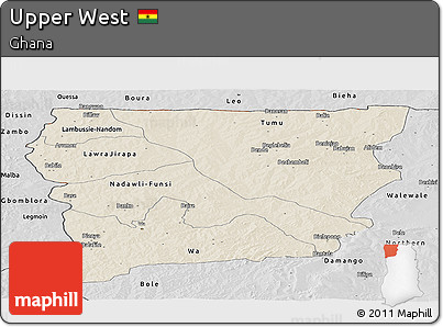 Shaded Relief Panoramic Map of Upper West, desaturated