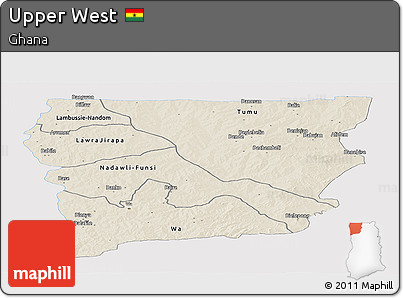 Shaded Relief Panoramic Map of Upper West, single color outside