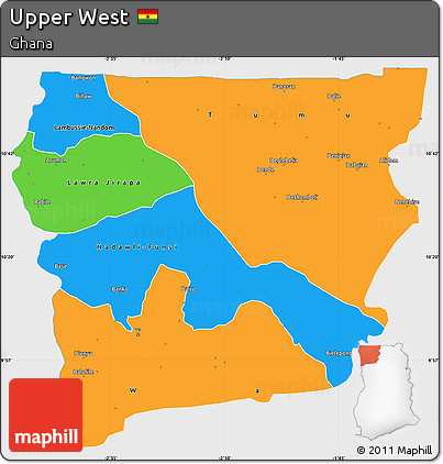 Political Simple Map of Upper West, single color outside