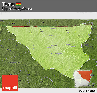 Physical 3D Map of Tumu, darken