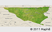 Satellite Panoramic Map of Tumu, shaded relief outside