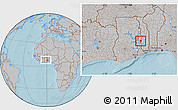 Gray Location Map of Akan Wawa, within the entire country, hill shading