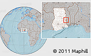 Gray Location Map of Akan Wawa, highlighted country, hill shading