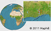 Satellite Location Map of Akan Wawa, within the entire country