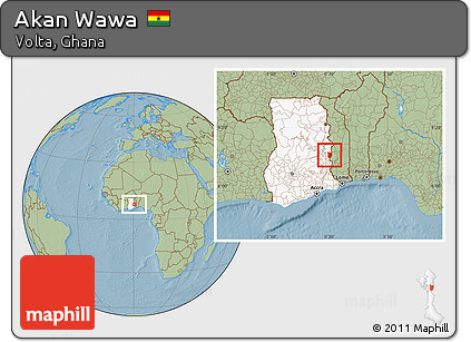 Savanna Style Location Map of Akan Wawa, highlighted country, hill shading