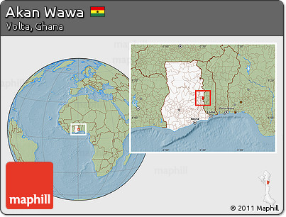 Savanna Style Location Map of Akan Wawa, highlighted country, hill shading