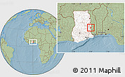 Savanna Style Location Map of Akan Wawa, highlighted country, hill shading