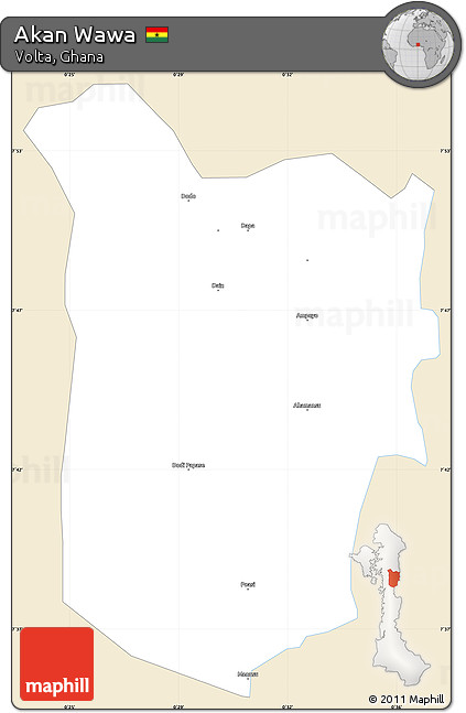 Classic Style Simple Map of Akan Wawa, single color outside
