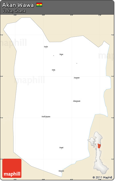 Classic Style Simple Map of Akan Wawa, single color outside