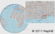 Gray Location Map of Anlo, within the entire country, hill shading