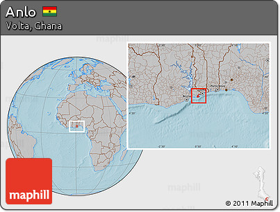 Gray Location Map of Anlo, hill shading