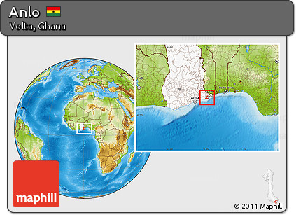 Physical Location Map of Anlo, highlighted country