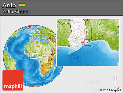 Physical Location Map of Anlo, highlighted country