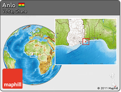 Physical Location Map of Anlo, highlighted country