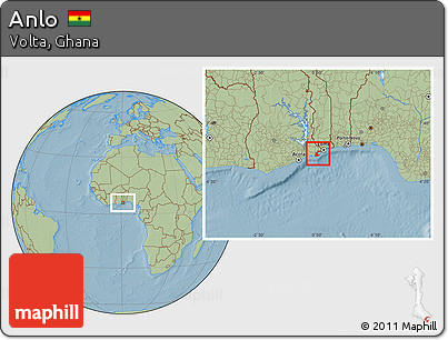 Savanna Style Location Map of Anlo, hill shading