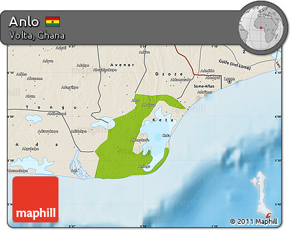 Physical Map of Anlo, shaded relief outside